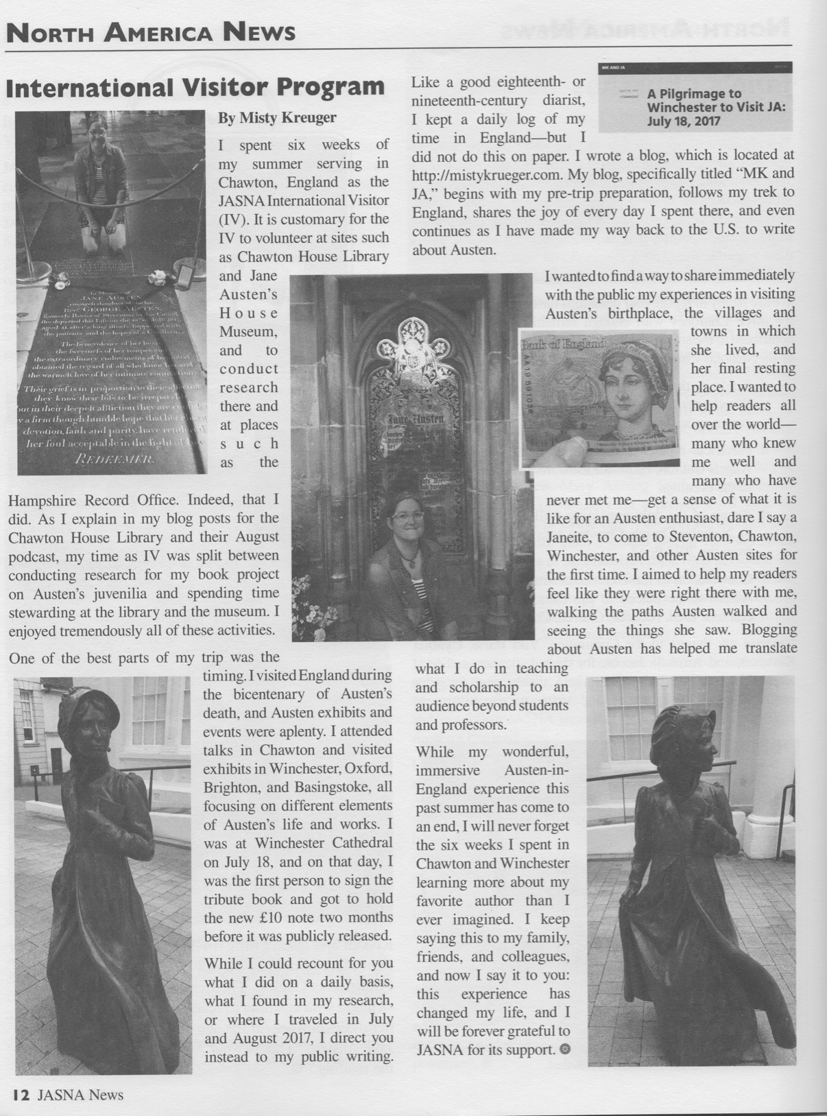 Misty Krueger - International Vistor - JASNA Newsletter